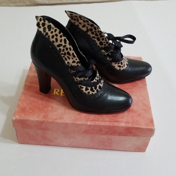 Redglass Shoes - Black/leopard calf hair leather laceup shoes sz 38